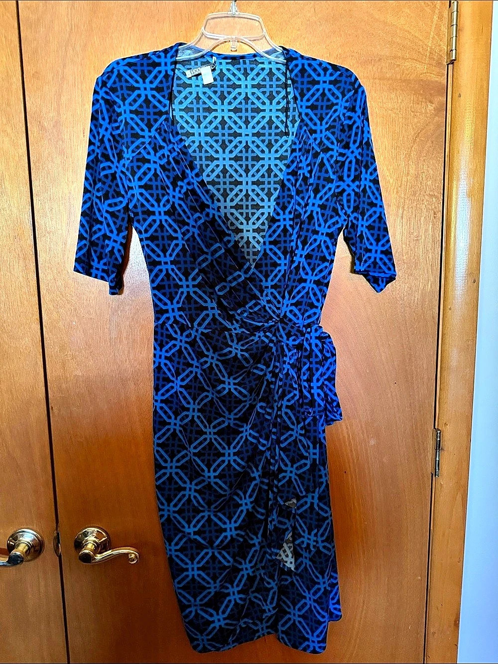 Maggy London Geometric Midi Dress Blue & Black Size 14